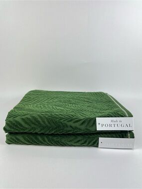 Felpinter Bath Towel Set Dark Green Leaf Print Soft Velour Cotton 2 Pc NEW